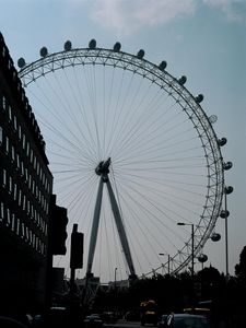 Preview wallpaper ferris wheel, construction, street, twilight, dark