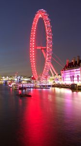 Preview wallpaper ferris wheel, glow, water, red, dark