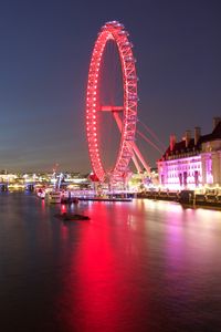 Preview wallpaper ferris wheel, glow, water, red, dark