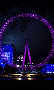 Preview wallpaper ferris wheel, lights, city, neon, night