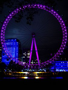 Preview wallpaper ferris wheel, lights, city, neon, night