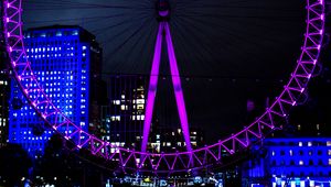 Preview wallpaper ferris wheel, lights, city, neon, night