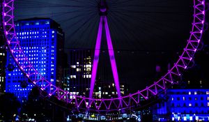 Preview wallpaper ferris wheel, lights, city, neon, night