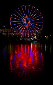 Preview wallpaper ferris wheel, lights, glow, attraction, darkness