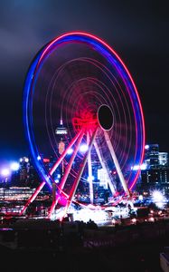 Preview wallpaper ferris wheel, lights, long exposure, city, dark