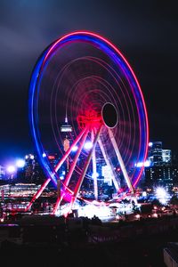 Preview wallpaper ferris wheel, lights, long exposure, city, dark