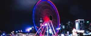 Preview wallpaper ferris wheel, lights, long exposure, city, dark