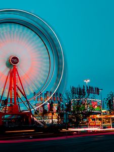 Preview wallpaper ferris wheel, movement, long exposure, attraction, lights