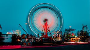 Preview wallpaper ferris wheel, movement, long exposure, attraction, lights