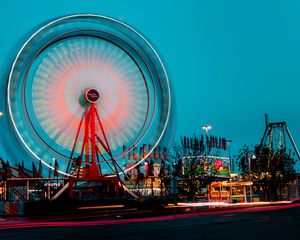 Preview wallpaper ferris wheel, movement, long exposure, attraction, lights