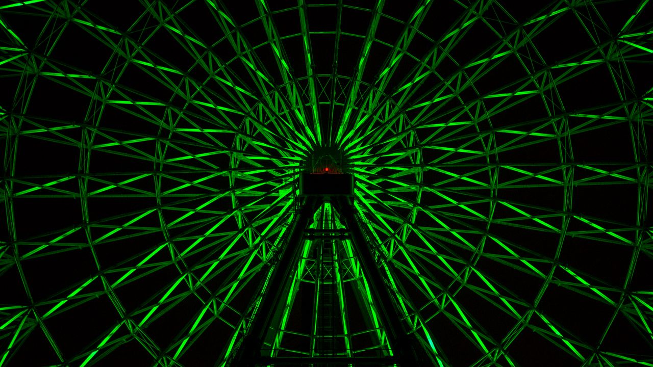 Wallpaper ferris wheel, neon, green