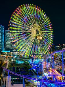 Preview wallpaper ferris wheel, night, attraction, night city