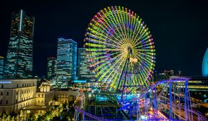 Preview wallpaper ferris wheel, night, attraction, night city