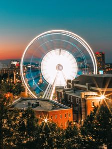 Preview wallpaper ferris wheel, night, city, buildings