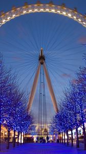 Preview wallpaper ferris wheel, night, city, light, attraction