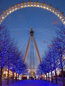 Preview wallpaper ferris wheel, night, city, light, attraction