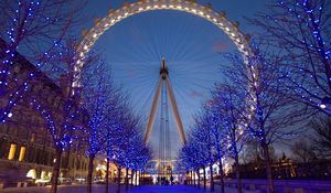 Preview wallpaper ferris wheel, night, city, light, attraction