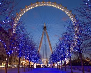 Preview wallpaper ferris wheel, night, city, light, attraction