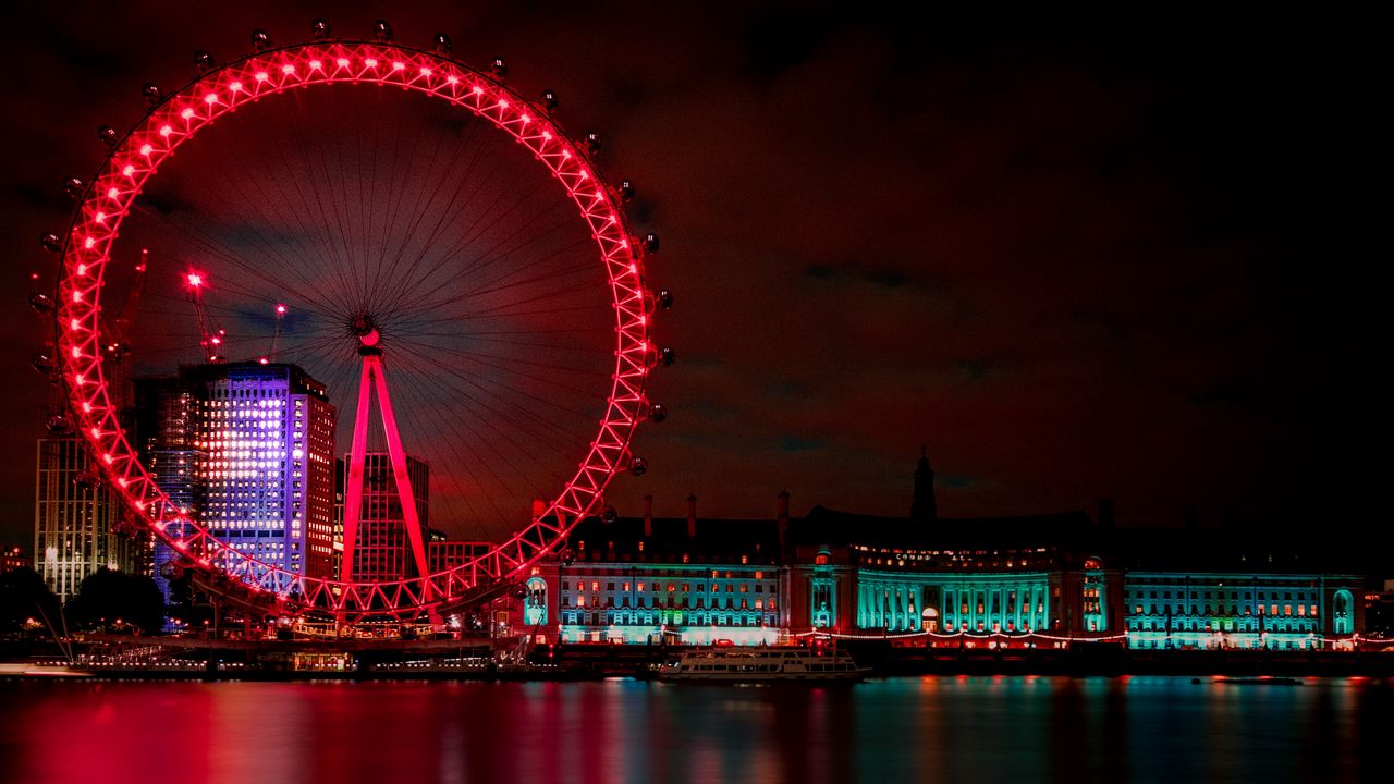 Wallpaper ferris wheel, night city, london, united kingdom