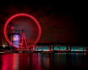 Preview wallpaper ferris wheel, night city, london, united kingdom