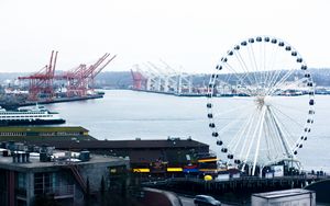 Preview wallpaper ferris wheel, port, sea