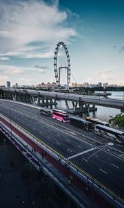 Preview wallpaper ferris wheel, road, city