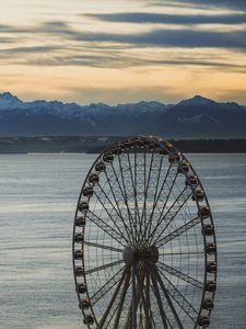 Preview wallpaper ferris wheel, sea, mountains