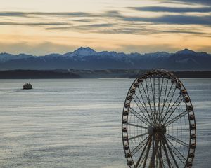 Preview wallpaper ferris wheel, sea, mountains