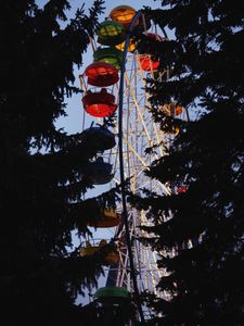 Preview wallpaper ferris wheel, trees, dark, construction, attraction