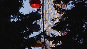 Preview wallpaper ferris wheel, trees, dark, construction, attraction