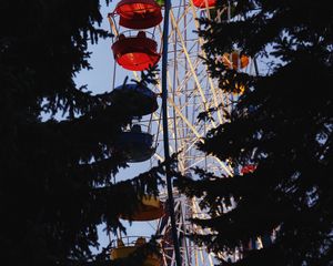 Preview wallpaper ferris wheel, trees, dark, construction, attraction