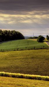 Preview wallpaper field, arable land, agriculture, hills, road, day