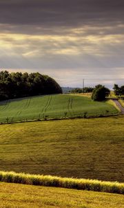 Preview wallpaper field, arable land, agriculture, hills, road, day