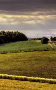 Preview wallpaper field, arable land, agriculture, hills, road, day