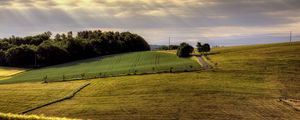 Preview wallpaper field, arable land, agriculture, hills, road, day