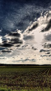 Preview wallpaper field, arable land, clouds, sky, numbers, hdr