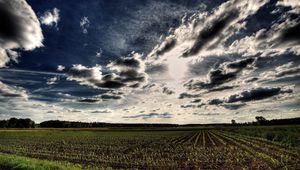 Preview wallpaper field, arable land, clouds, sky, numbers, hdr