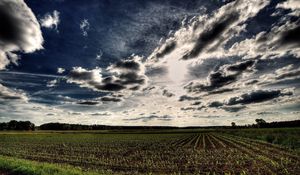 Preview wallpaper field, arable land, clouds, sky, numbers, hdr
