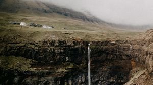 Preview wallpaper field, cliff, waterfall, lake, landscape