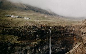 Preview wallpaper field, cliff, waterfall, lake, landscape