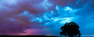 Preview wallpaper field, clouds, lightning, storm, tree