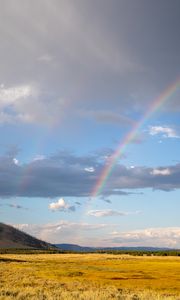 Preview wallpaper field, clouds, rainbow, nature