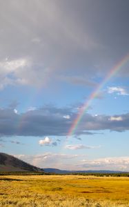 Preview wallpaper field, clouds, rainbow, nature