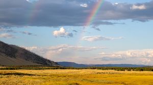 Preview wallpaper field, clouds, rainbow, nature