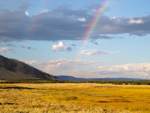 Preview wallpaper field, clouds, rainbow, nature