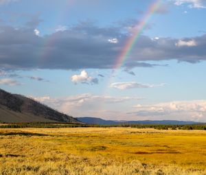 Preview wallpaper field, clouds, rainbow, nature