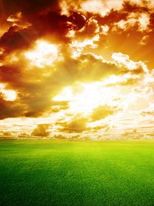 Preview wallpaper field, clouds, sky, sunset, horizon