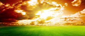 Preview wallpaper field, clouds, sky, sunset, horizon