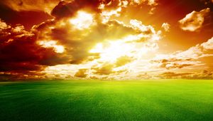 Preview wallpaper field, clouds, sky, sunset, horizon