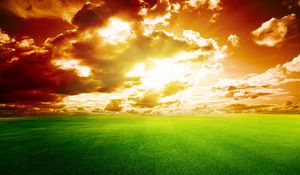Preview wallpaper field, clouds, sky, sunset, horizon